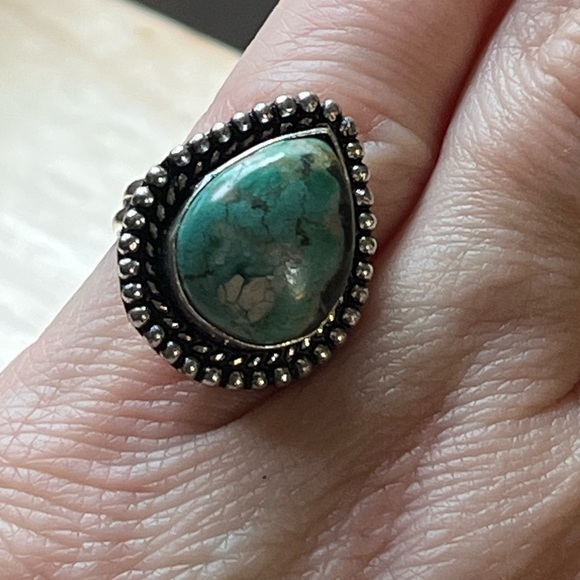 925 SILVER PLATED GEMSTONE RING TIBETAN TURQUOISE SIZE 6 - Picture 3 of 7
